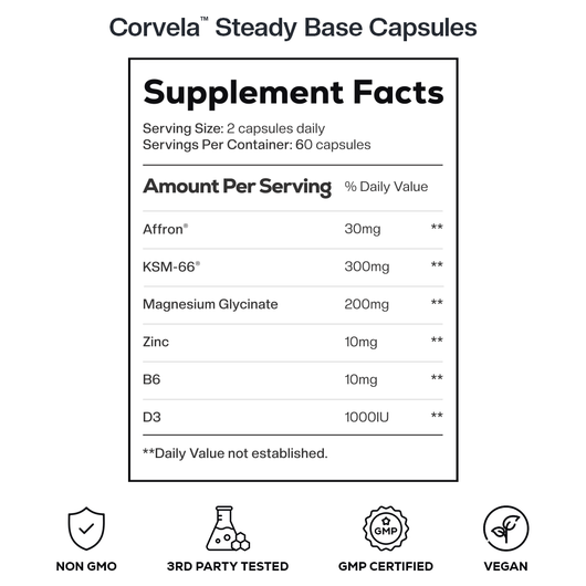 Corvela Steady Base™ Capsules - Serotonin & Mood Support OTP